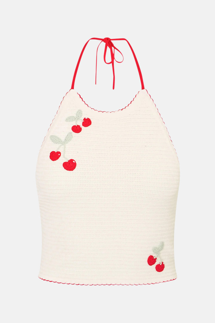 Avanyah Cherry Crochet Halter Top Cherry Sail