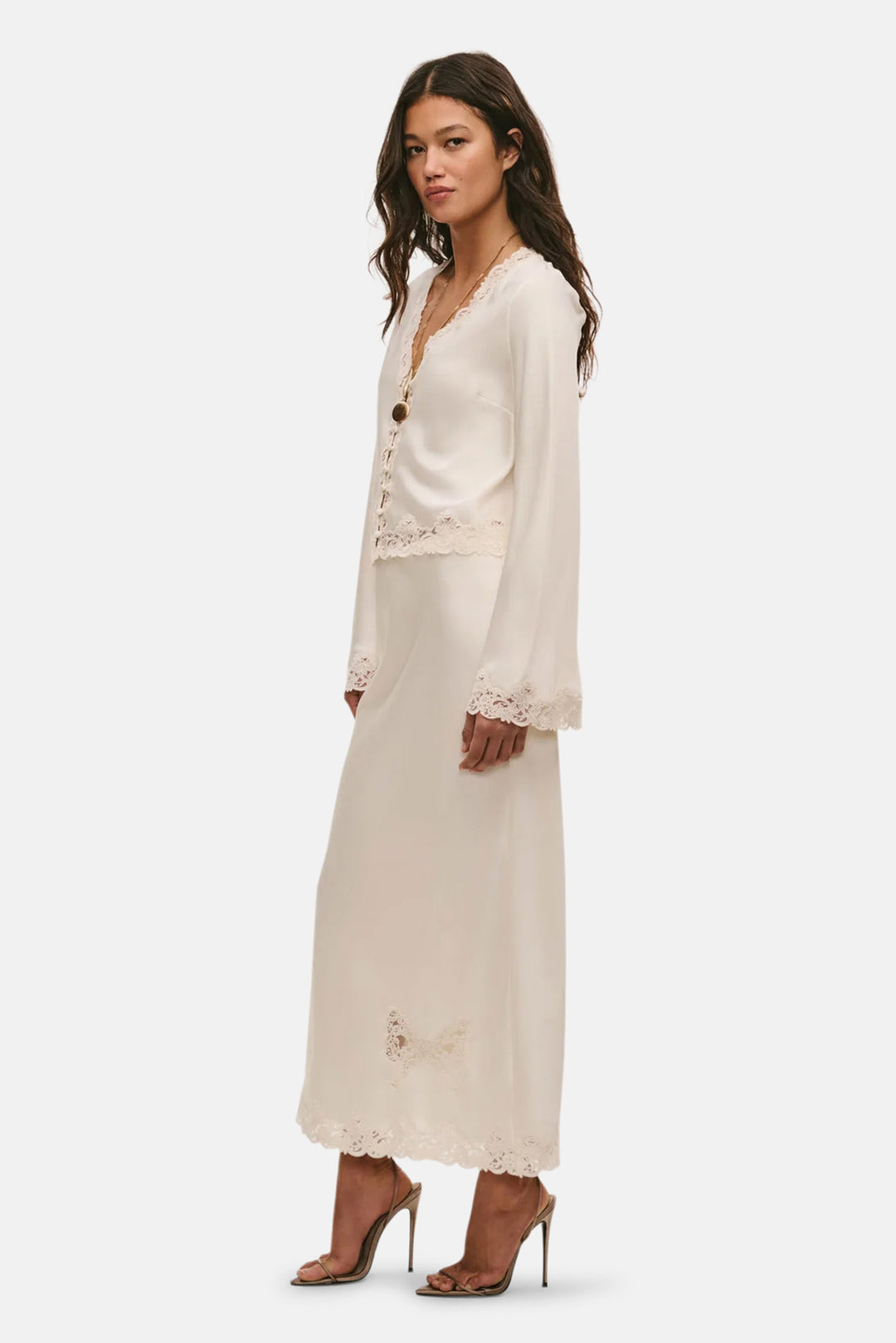 Avelaine Midi Slip Skirt Alabaster Glow
