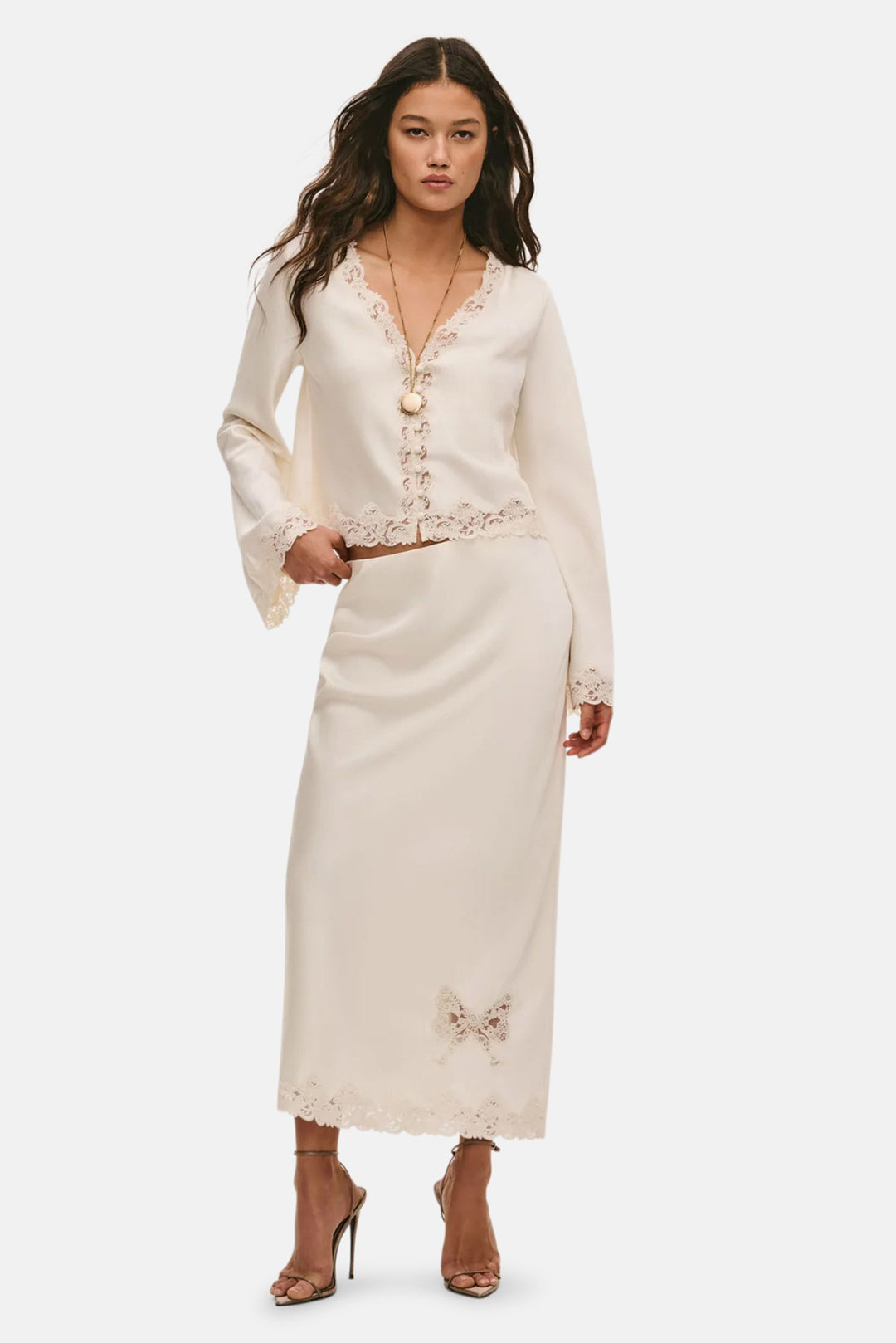 Avelaine Midi Slip Skirt Alabaster Glow