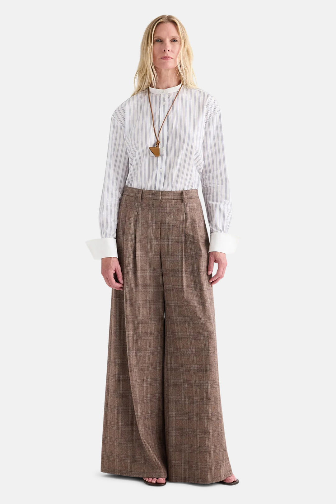 Avery Pant In Glen Plaid Wool Flannel Brown Multi