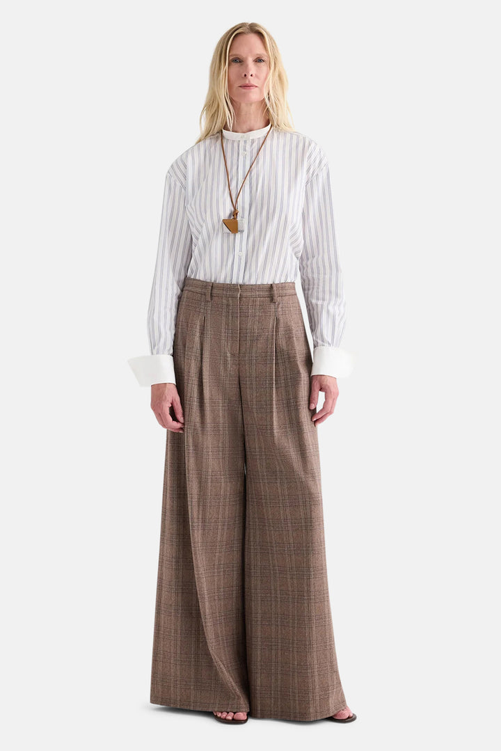 Avery Pant In Glen Plaid Wool Flannel Brown Multi