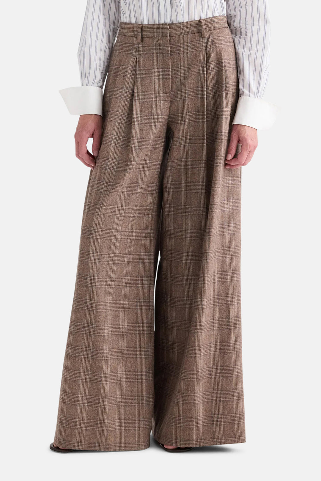 Avery Pant In Glen Plaid Wool Flannel Brown Multi