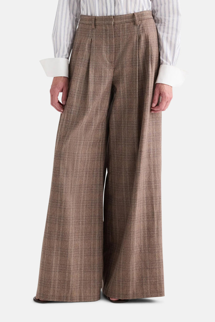 Avery Pant In Glen Plaid Wool Flannel Brown Multi