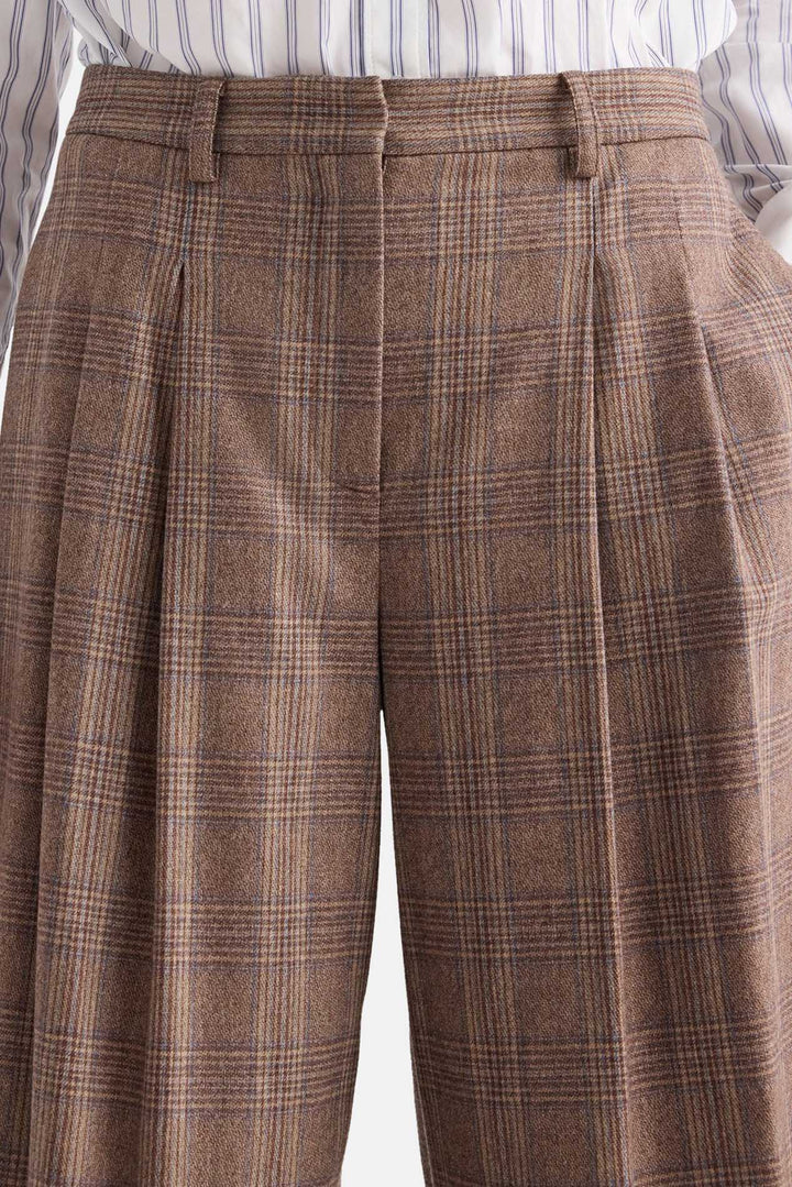 Avery Pant In Glen Plaid Wool Flannel Brown Multi