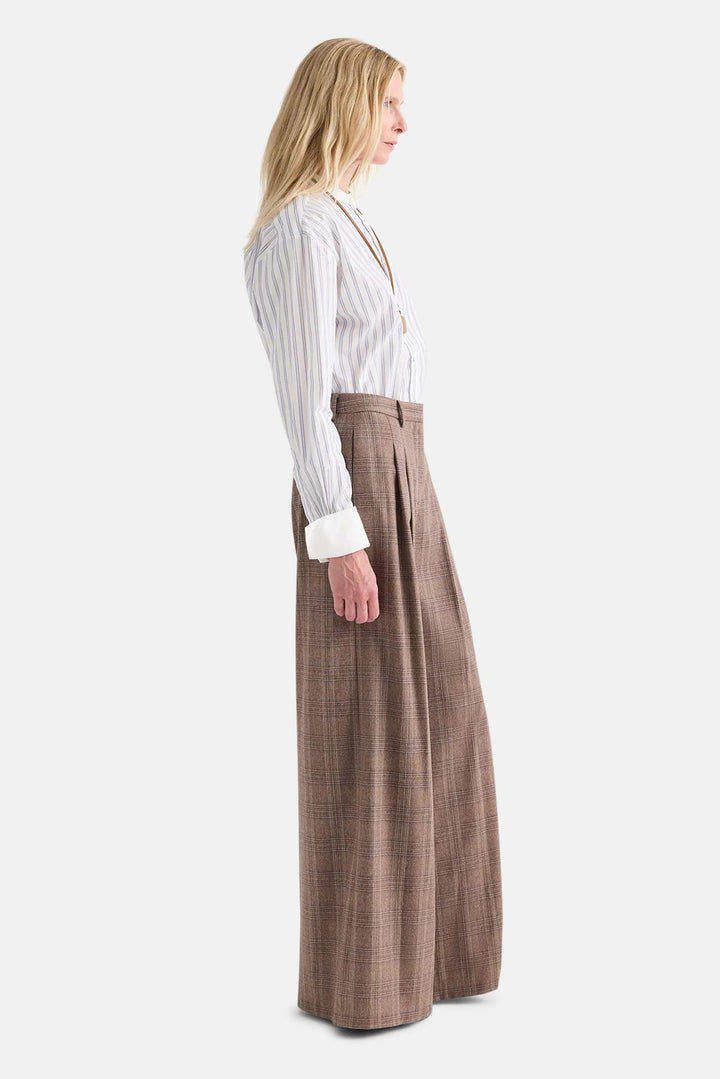 Avery Pant In Glen Plaid Wool Flannel Brown Multi
