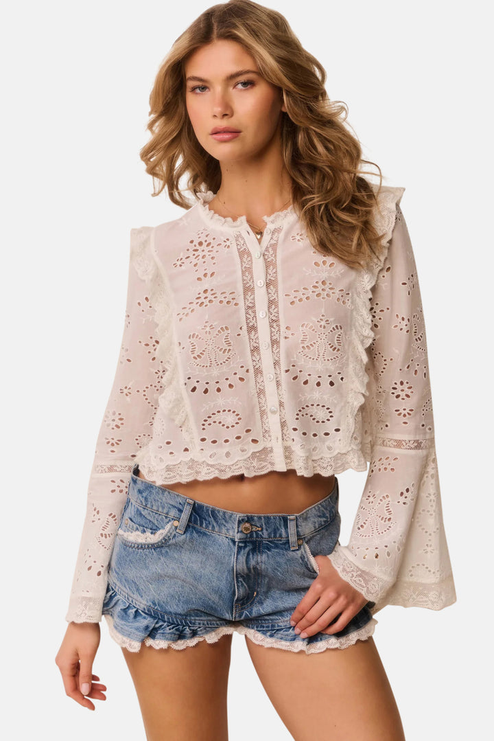 Azalure Denim Ruffle Mini Shorts Faded Blue