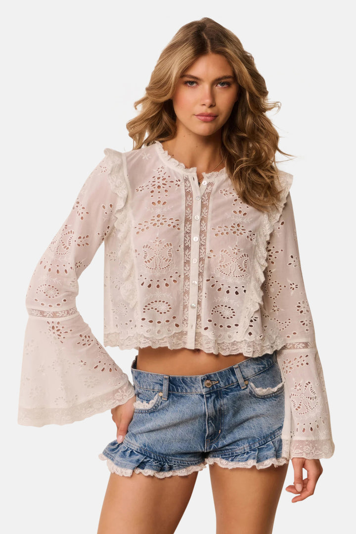Azalure Denim Ruffle Mini Shorts Faded Blue
