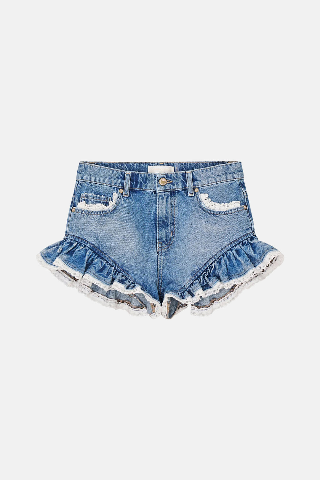 Azalure Denim Ruffle Mini Shorts Faded Blue