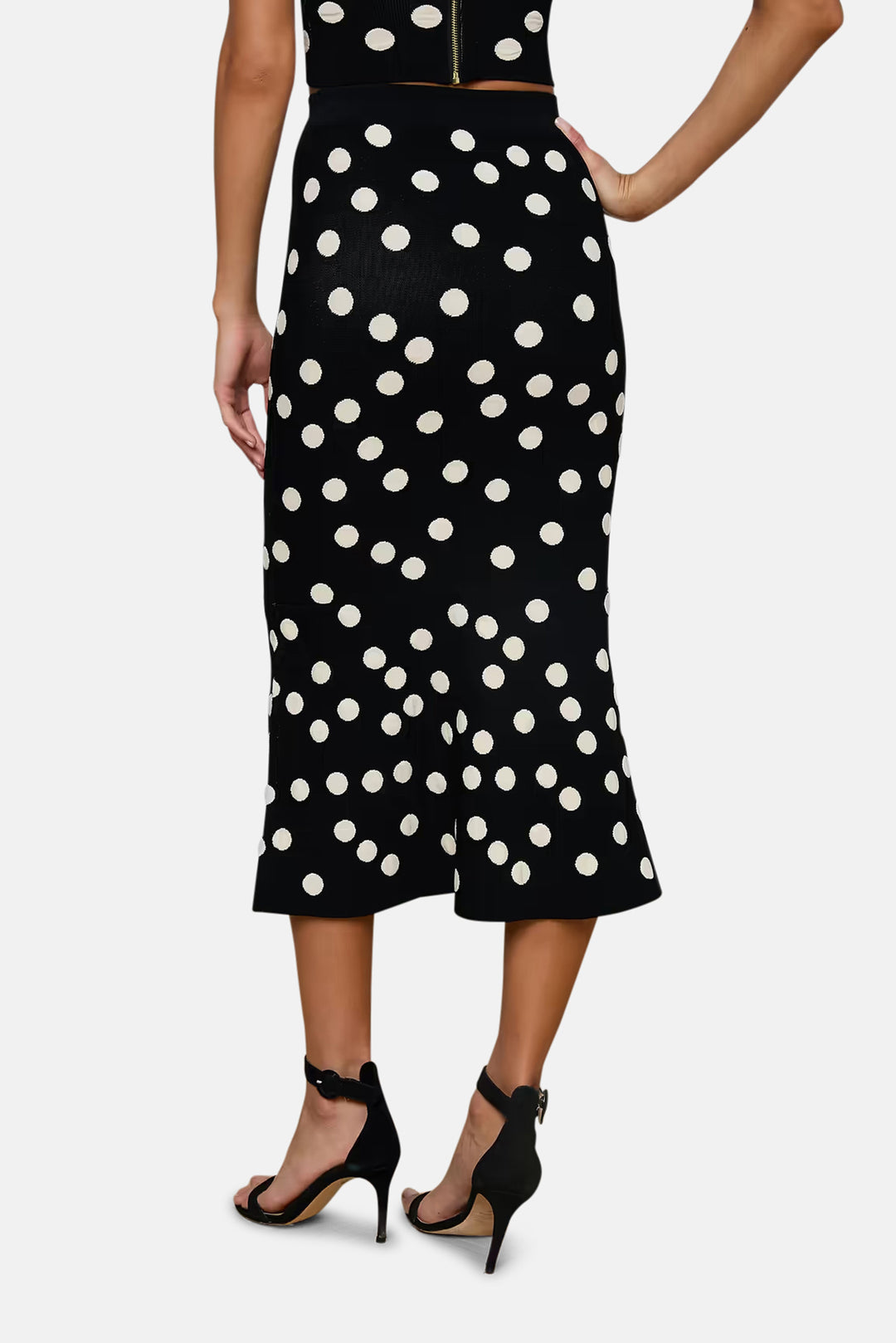 Mae Knit Flare Skirt Black/Ecru Polka Dot