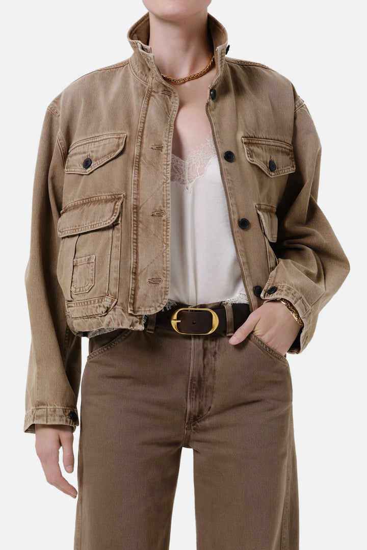 Funnel Collar Barn Jacket In Tan