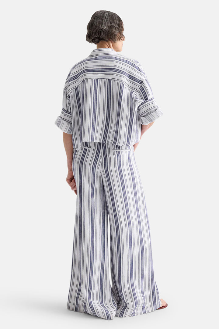 Demie Pant in Linen Ivory /Navy