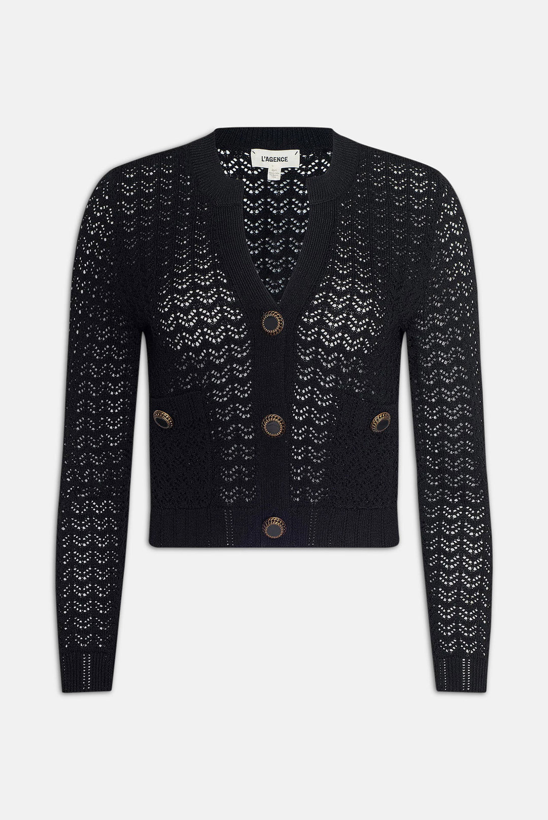 Orla Pointelle Knit Cardigan Black/Gold