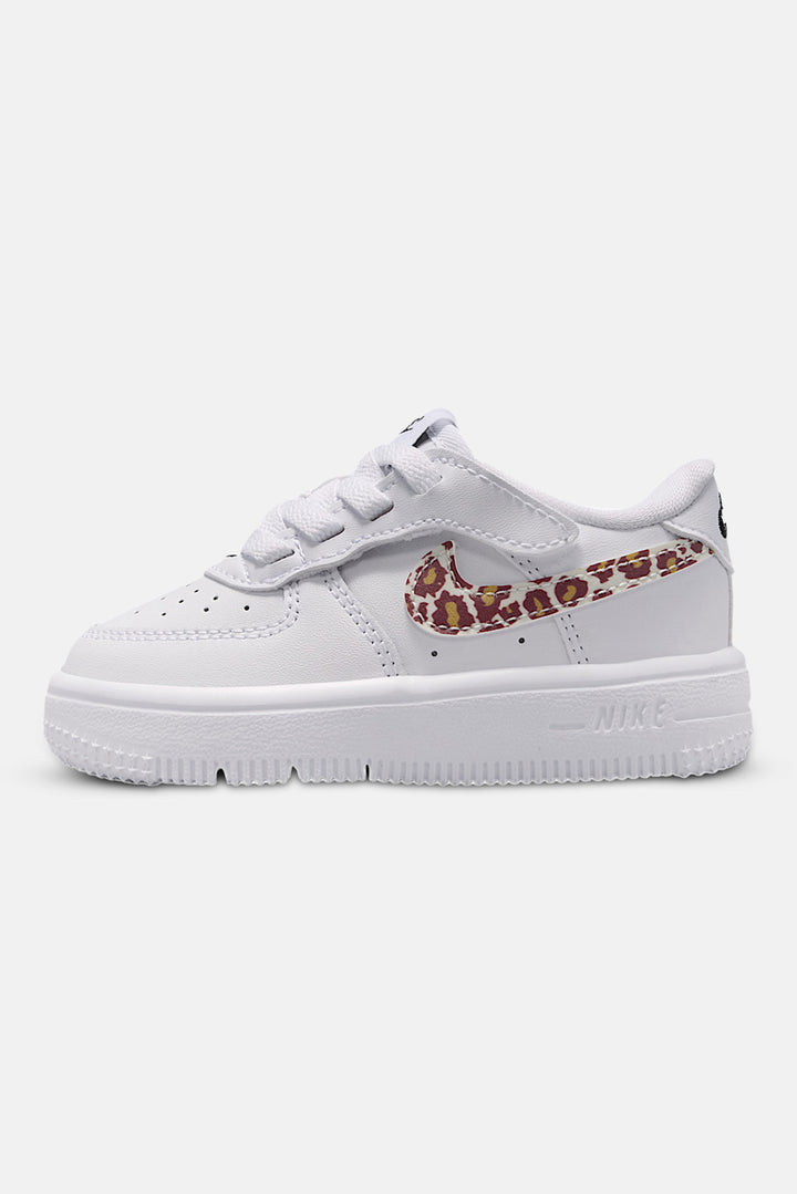 Kid's Force 1 Low EasyOn 'White/Cheetah Swish' (TD)