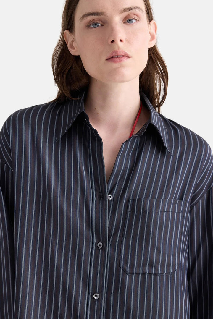 Big Joe Shirt in Silk Blue Nights / Turkish Coffee