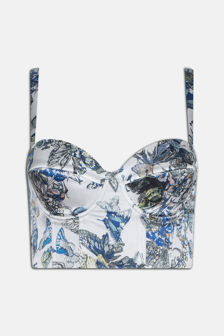 Sonya Silk Bustier Grey Multi Watercolor Butterfly