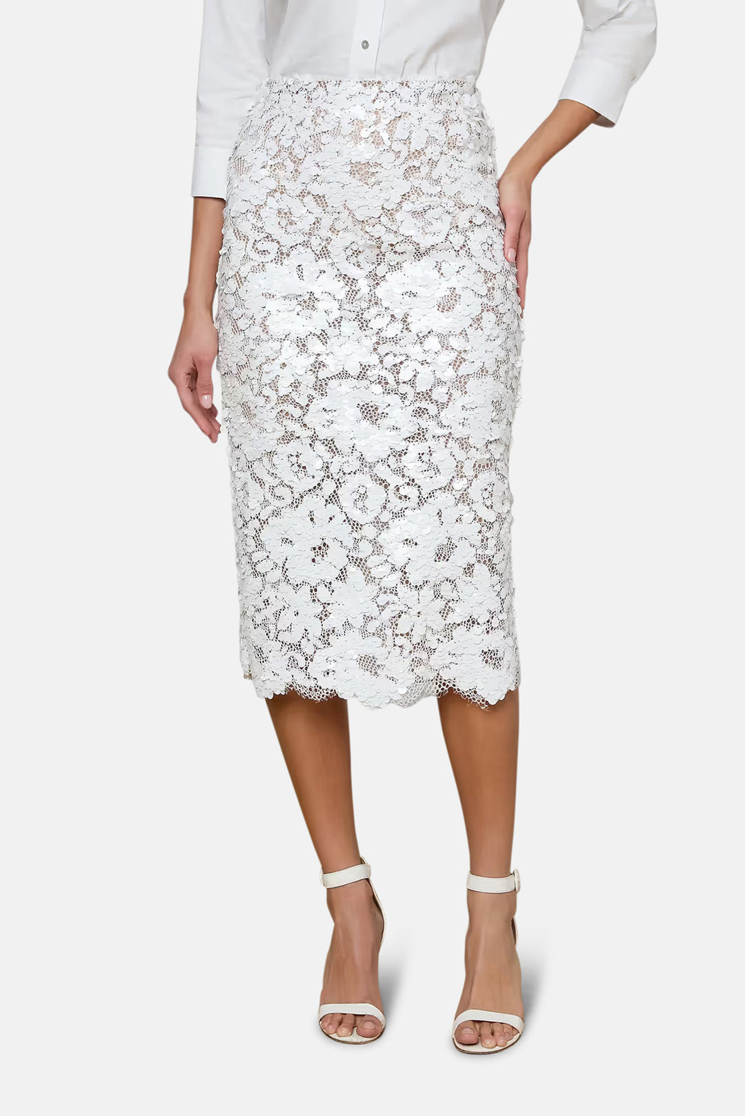 Makena Sequin Pencil Skirt White