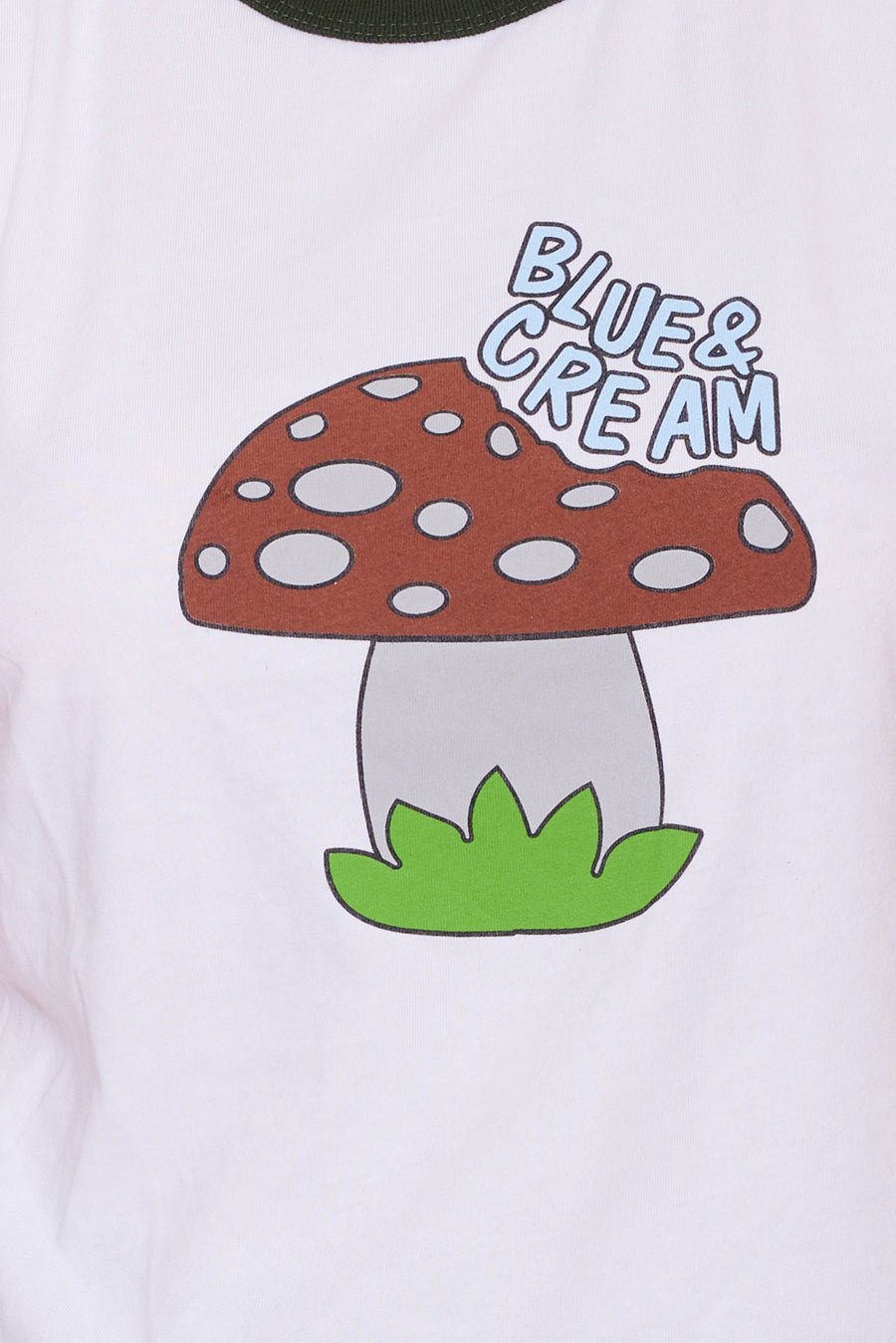 Blue&Cream Mushroom Ringer Crop Tee White/Green