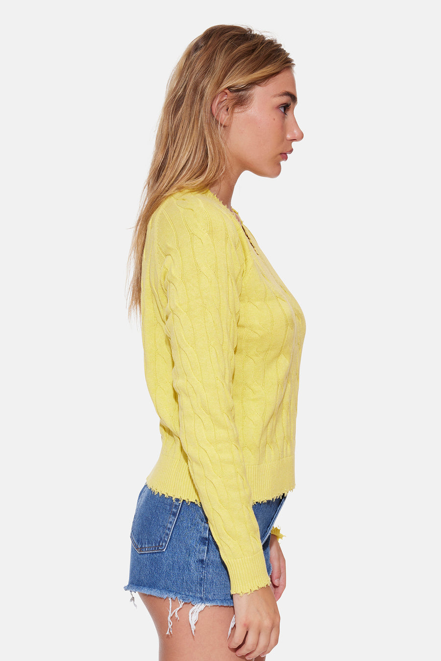 Amber Cable V Neck Sweater Bright Yellow
