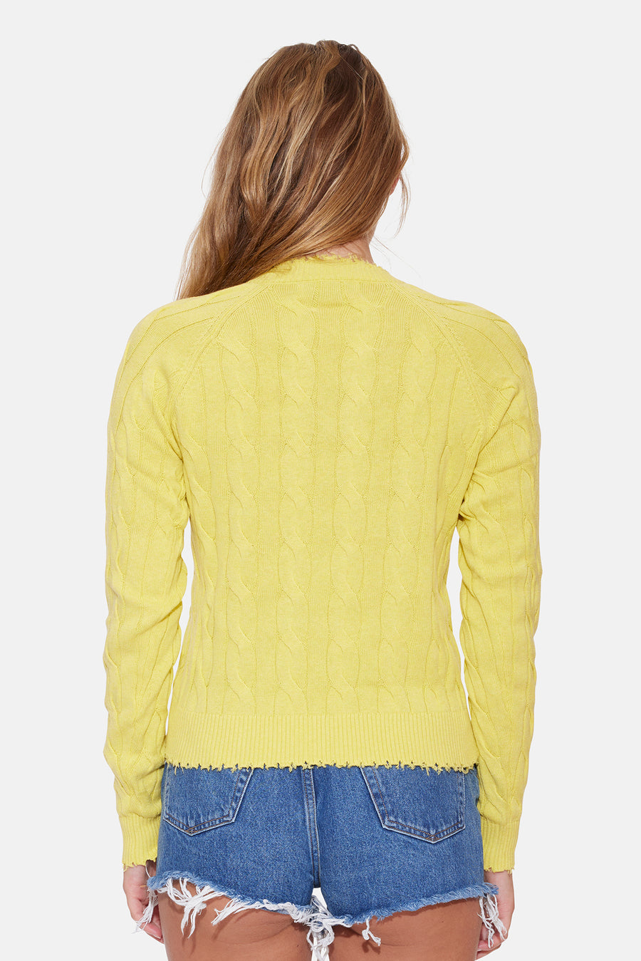 Amber Cable V Neck Sweater Bright Yellow