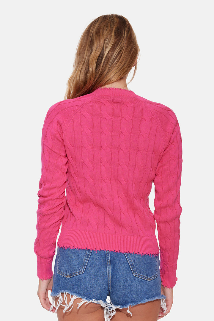 Amber Cable V Neck Sweater Beetroot Purple