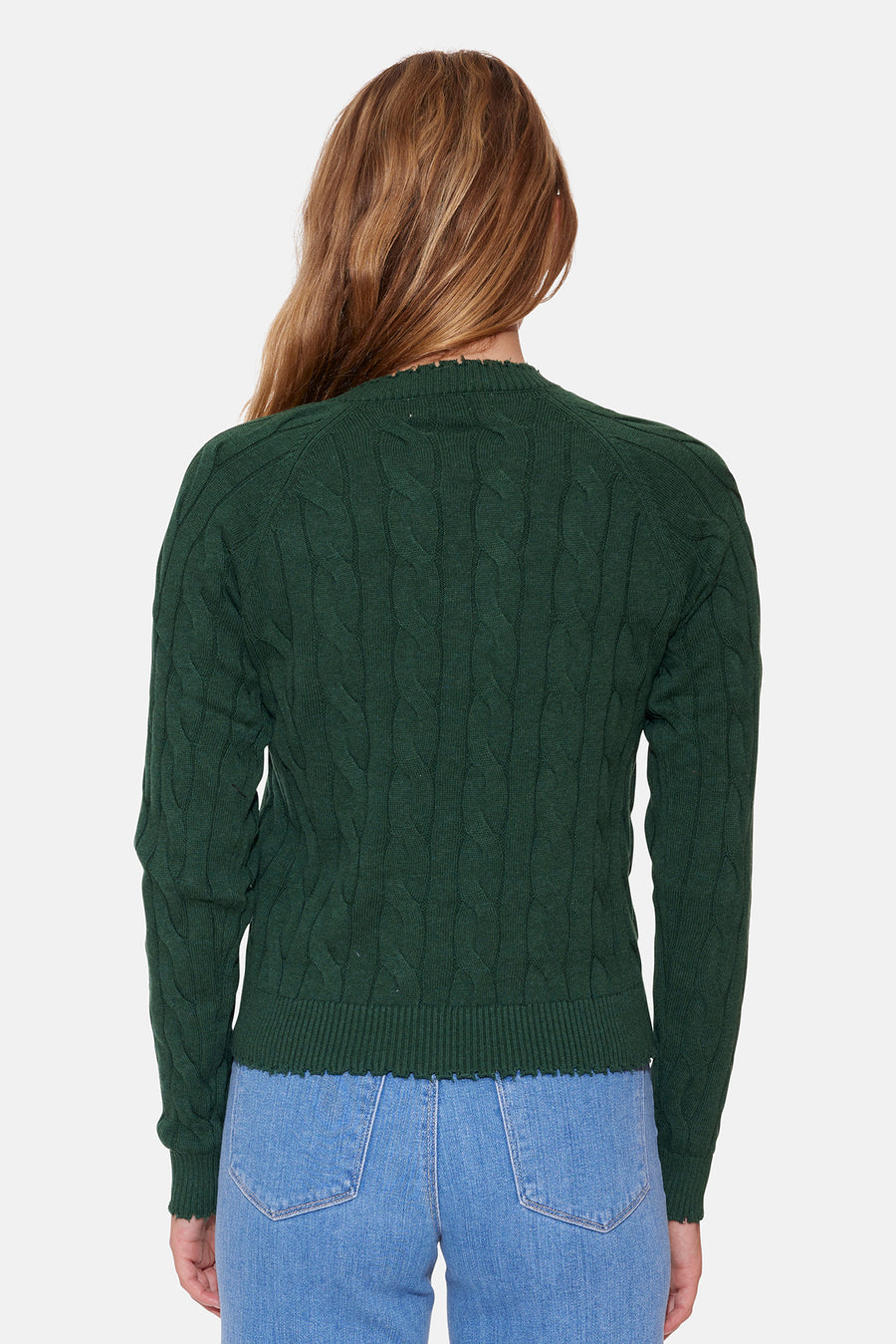 Amber Cable V Neck Sweater Pine
