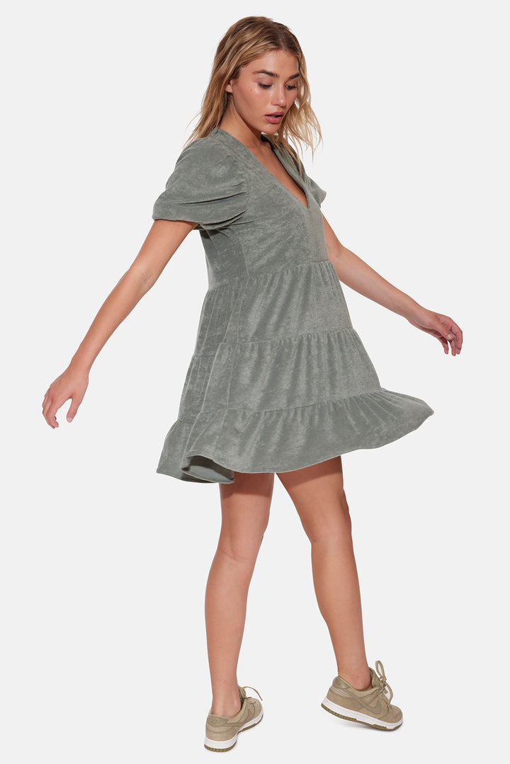 Stassi Pool Terry Tiered Dress Khaki