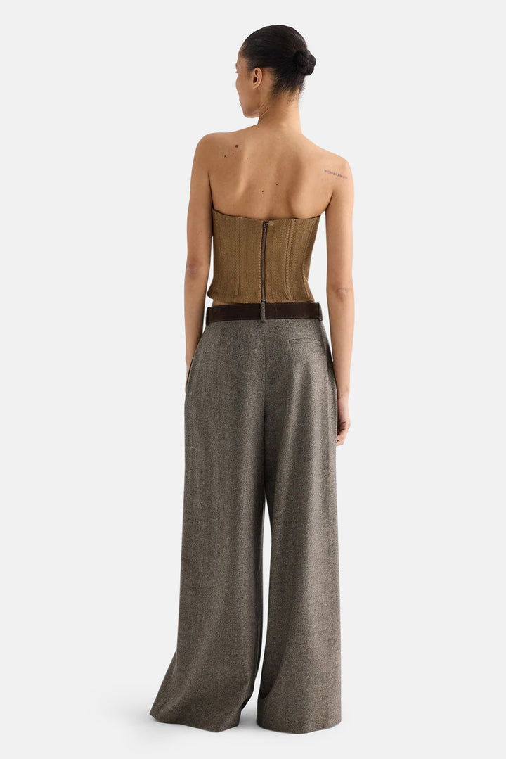 Jillian Chevron Bustier in Linen-Blend Kelp