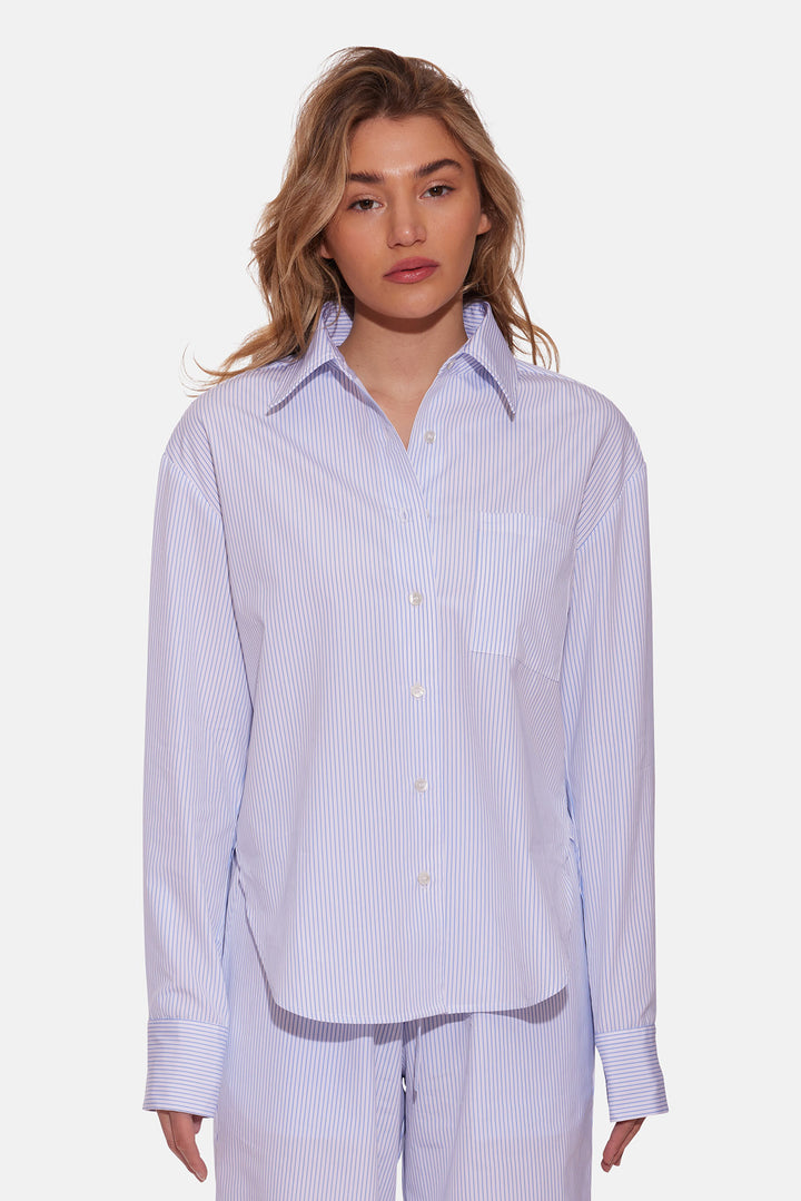 Lily Poplin Boyfriend Shirt Blue/White Stripe