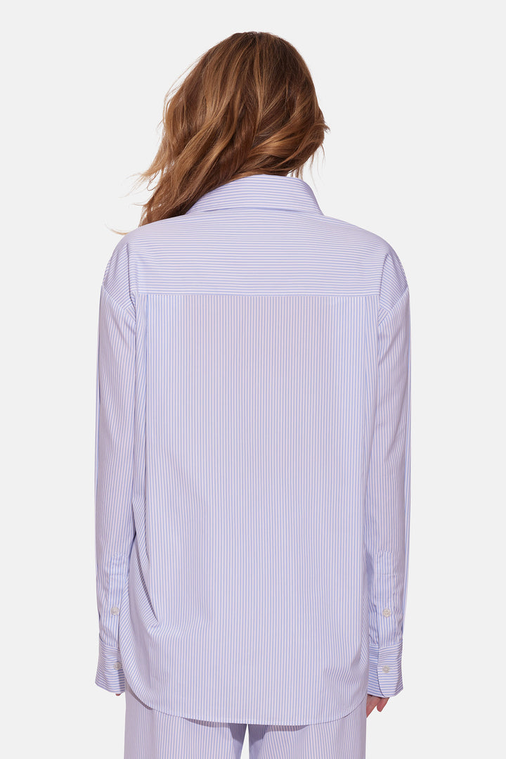 Lily Poplin Boyfriend Shirt Blue/White Stripe