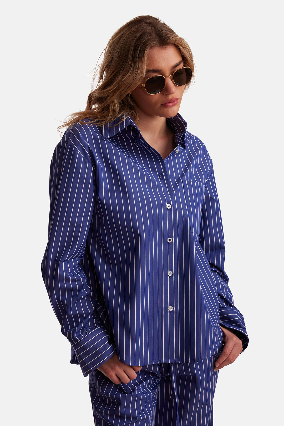 Lily Poplin Boyfriend Shirt Navy/White Stripe