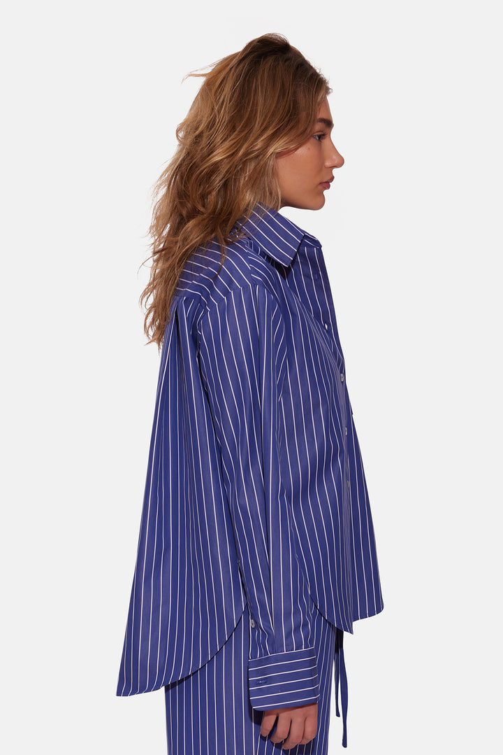 Lily Poplin Boyfriend Shirt Navy/White Stripe