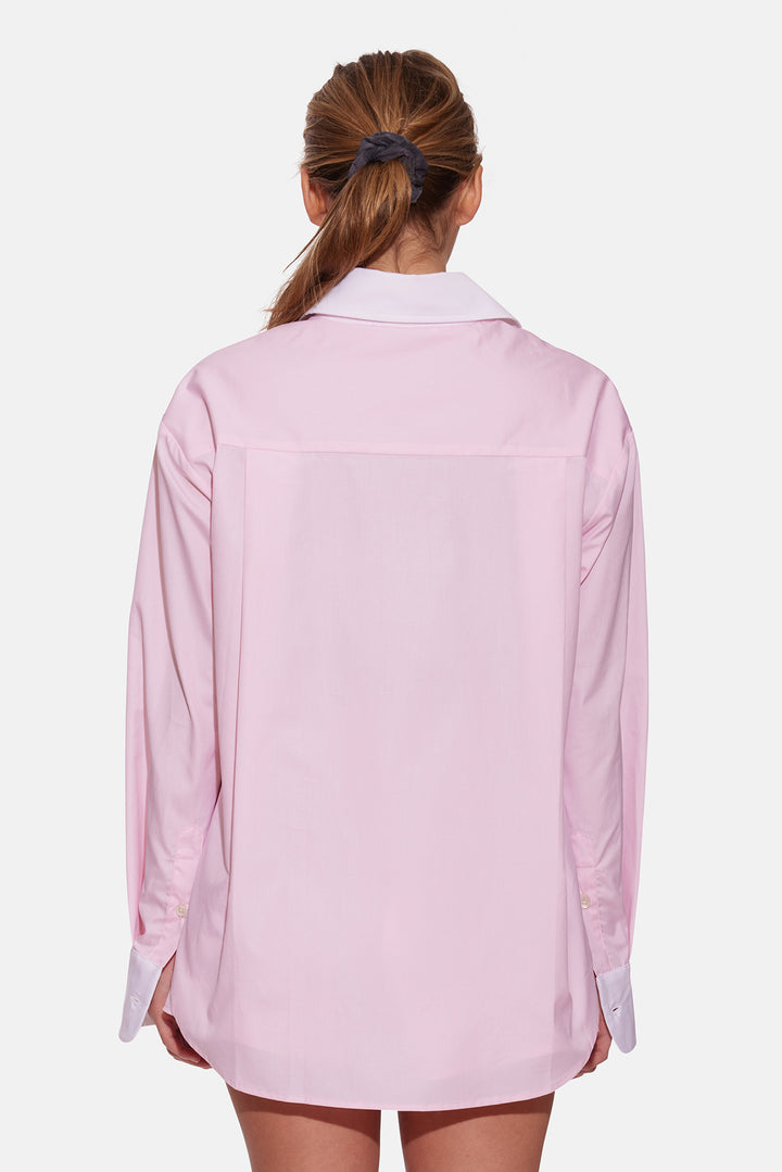Lily Poplin Boyfriend Shirt Pink W/ White Collar