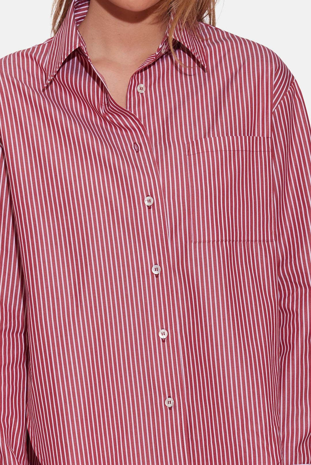 Lily Poplin Boyfriend Shirt Red/White Stripe