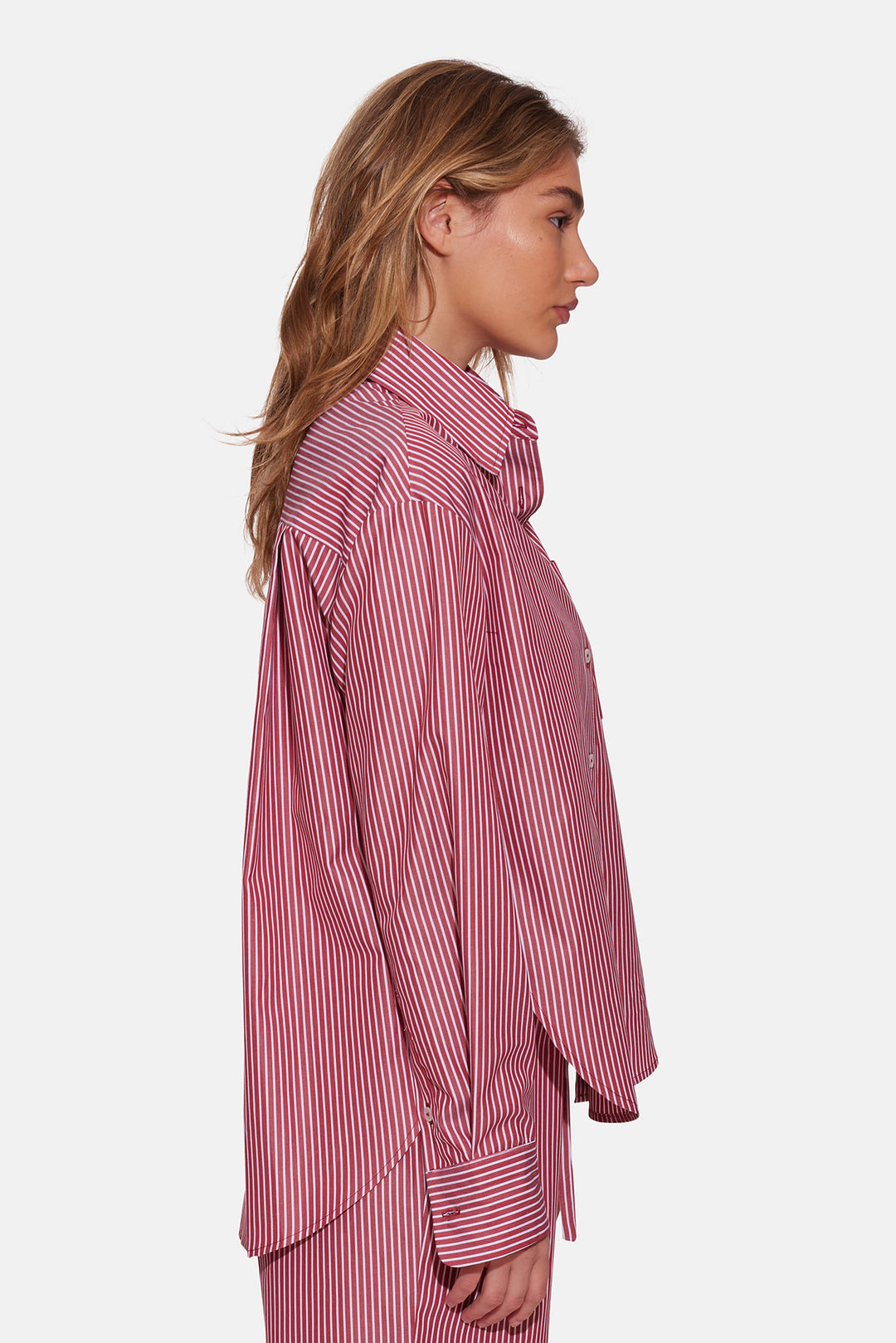 Lily Poplin Boyfriend Shirt Red/White Stripe