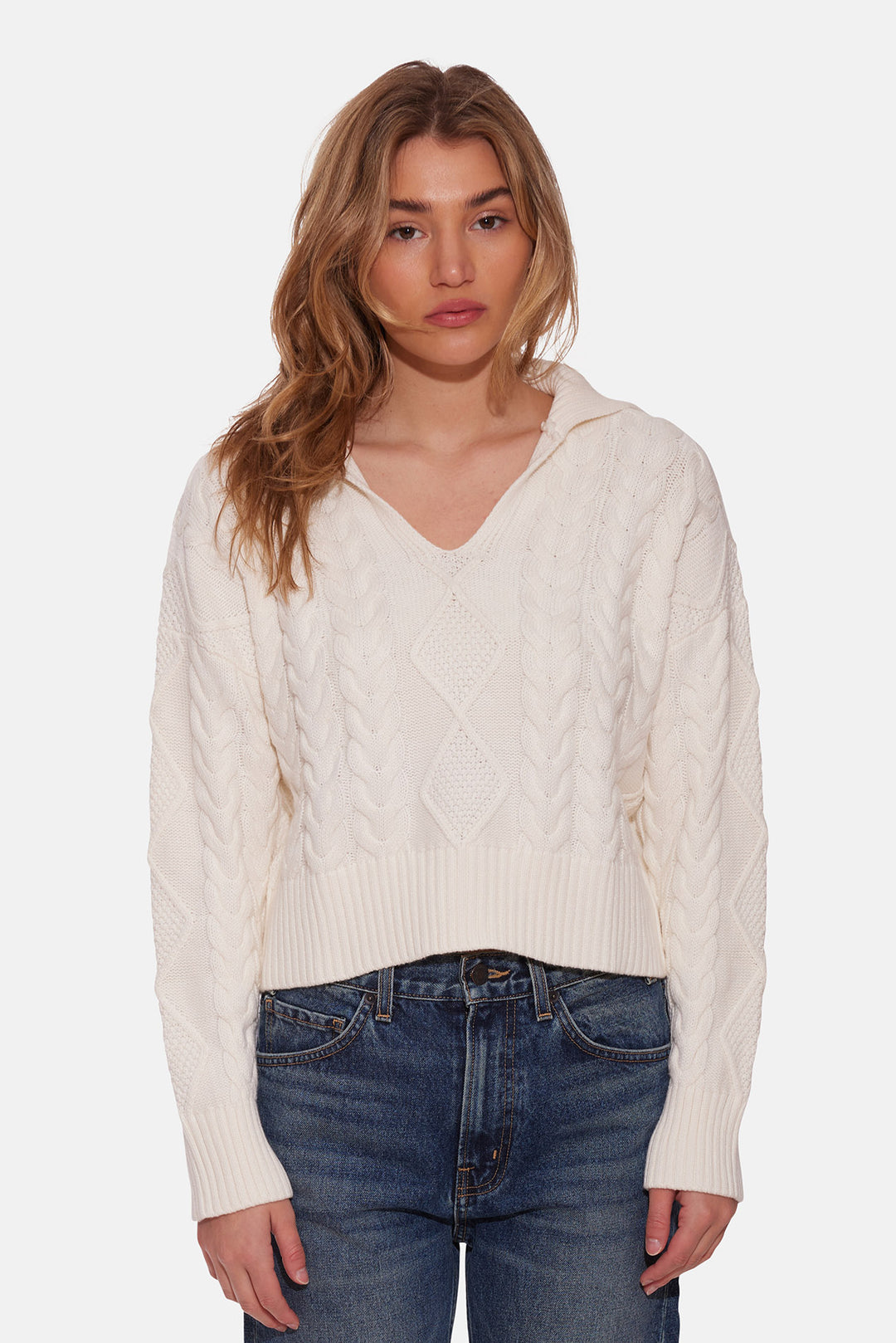 Natalie Cable Knit Sweater White