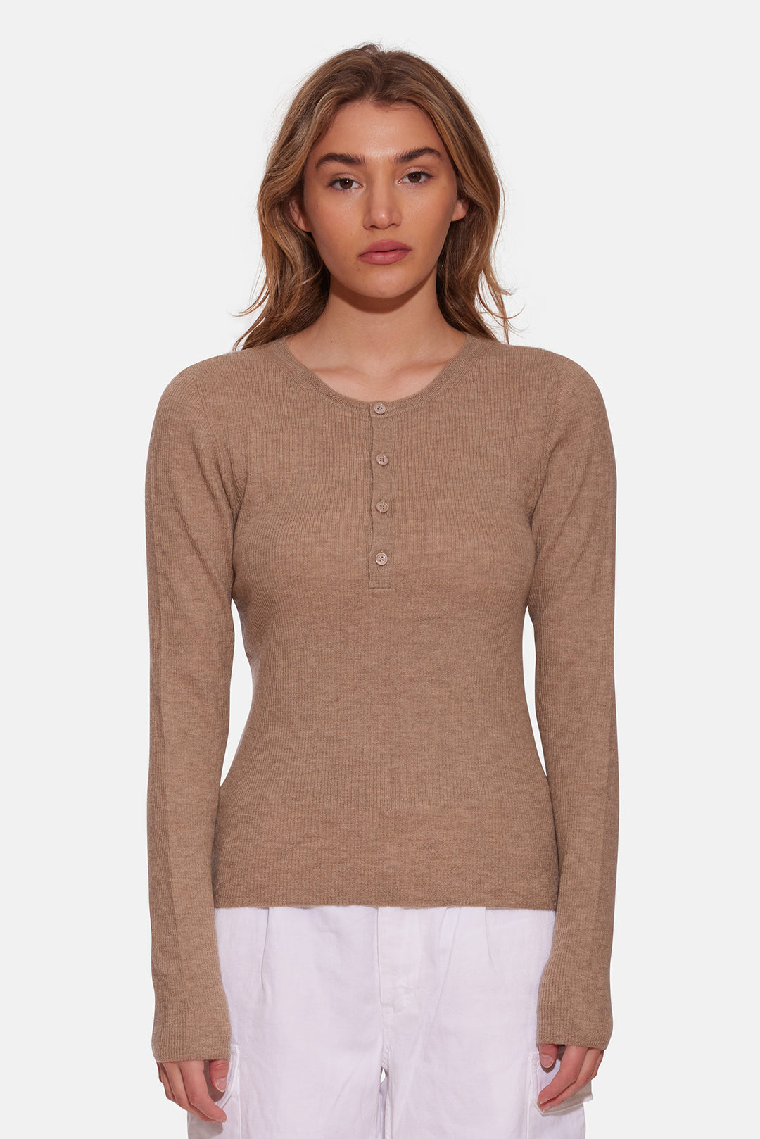 Sylvia Cashmere Henley Sweater Mink