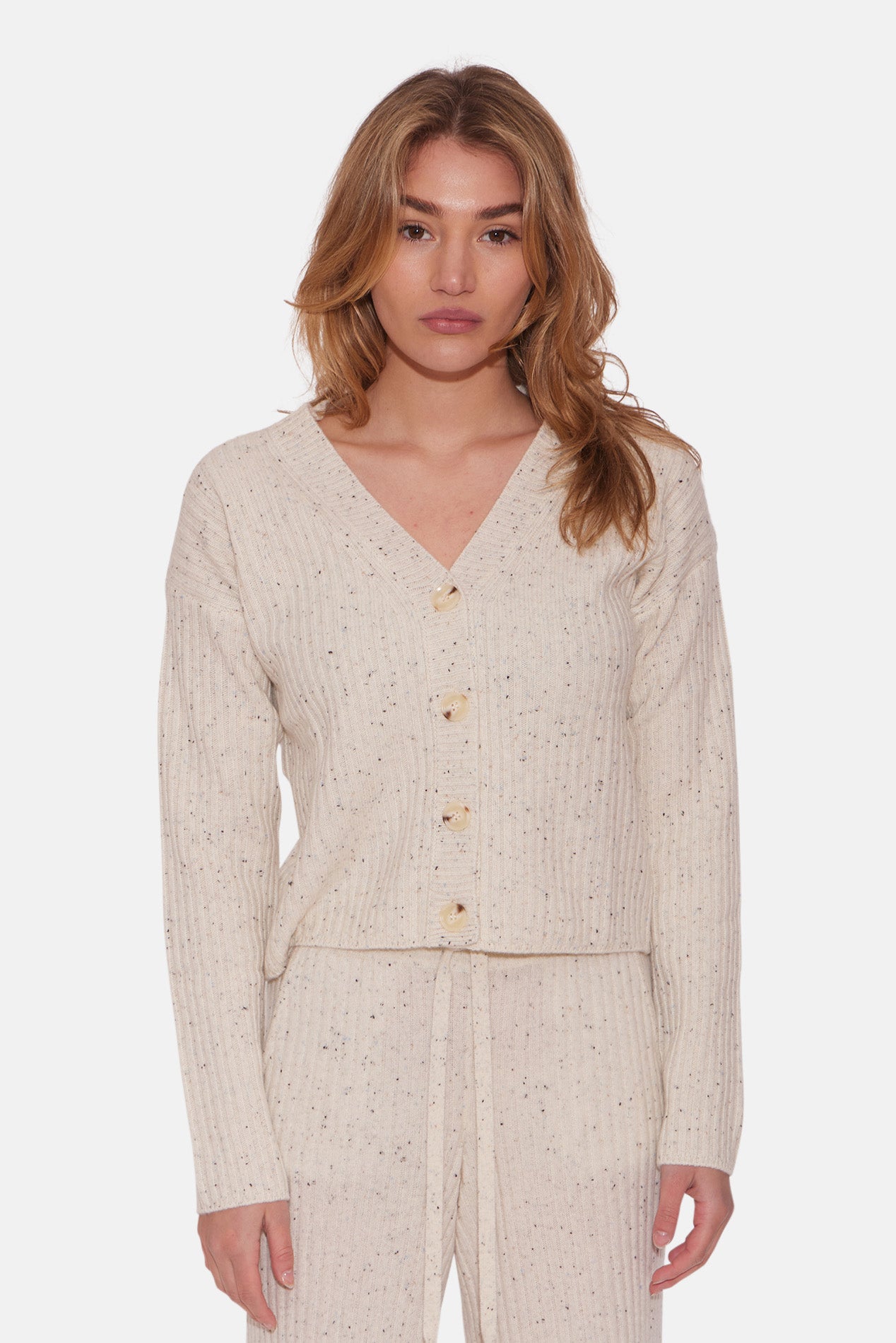 Beatrice Ribbed Cardigan Aspen blueandcream