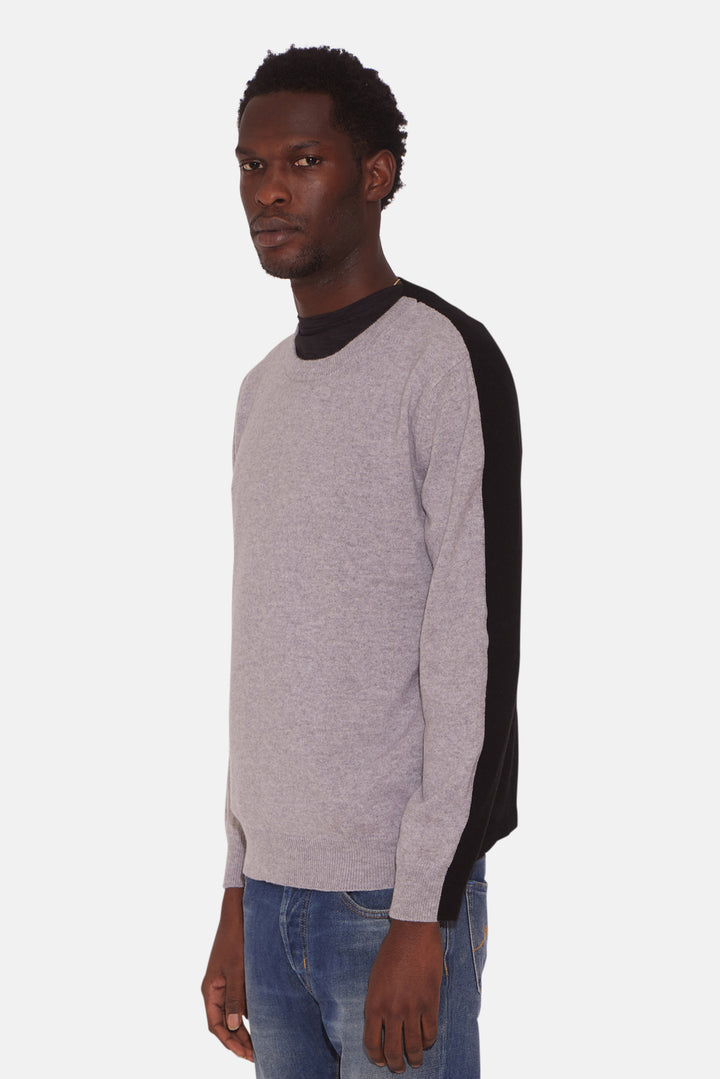 Men's Two Tone Crewneck Cashmere Sweater Grey/Black