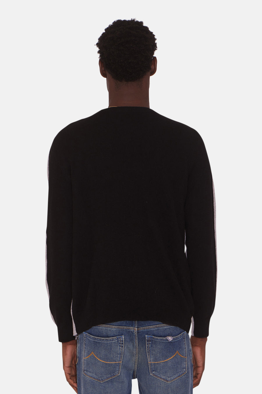 Men's Two Tone Crewneck Cashmere Sweater Grey/Black
