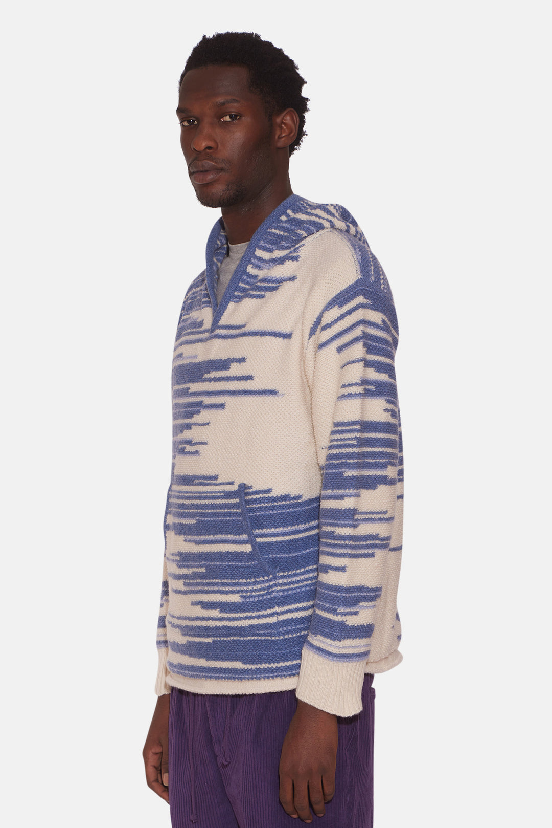 Men's Baja Slit Neck Hoodie White/Blue