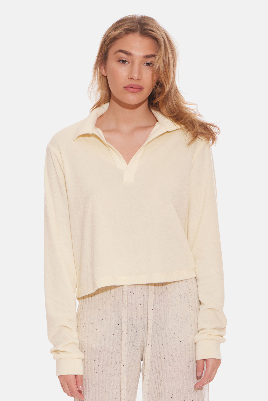 Charlie Cropped Long Sleeve Polo Beach Yellow