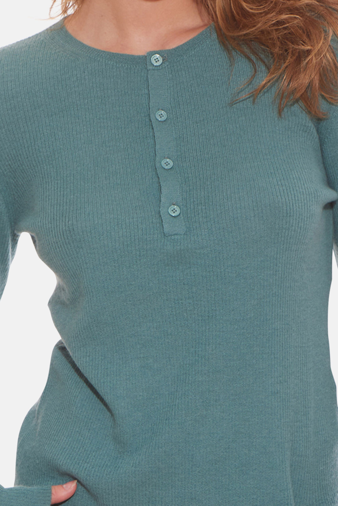 Sylvia Cashmere Henley Sweater Eucalyptus