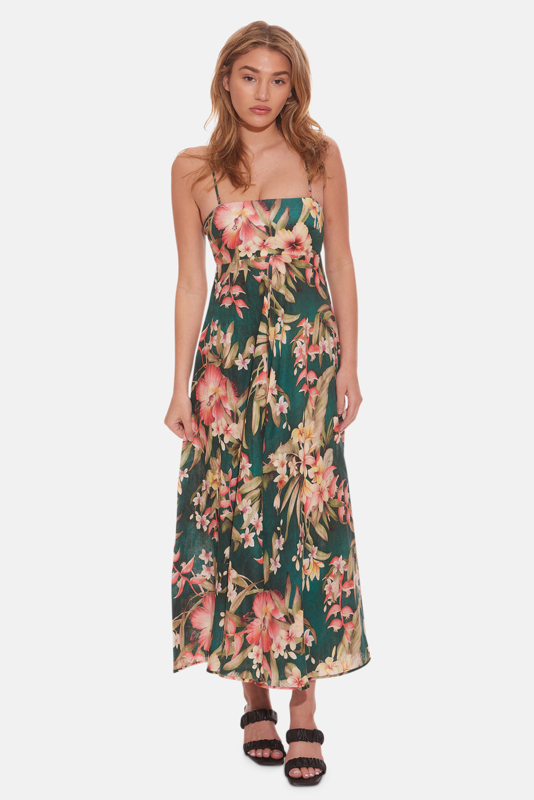 Zimmerman Lexi Bandeau Midi Dress Green Palm blueandcream Zimmerman Lexi Bandeau Midi Dress Green Palm blueandcream