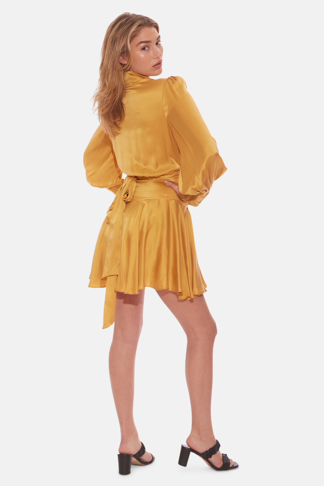 Silk Wrap Mini Dress Gold blueandcream Silk Wrap Mini Dress Gold blueandcream