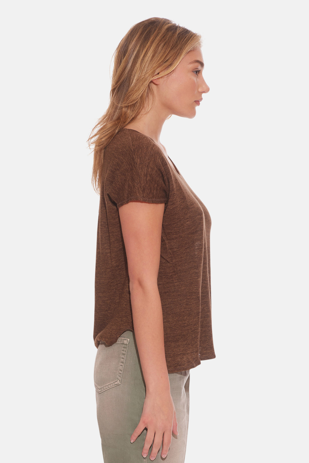 Linen Scoop Neck Tee brown