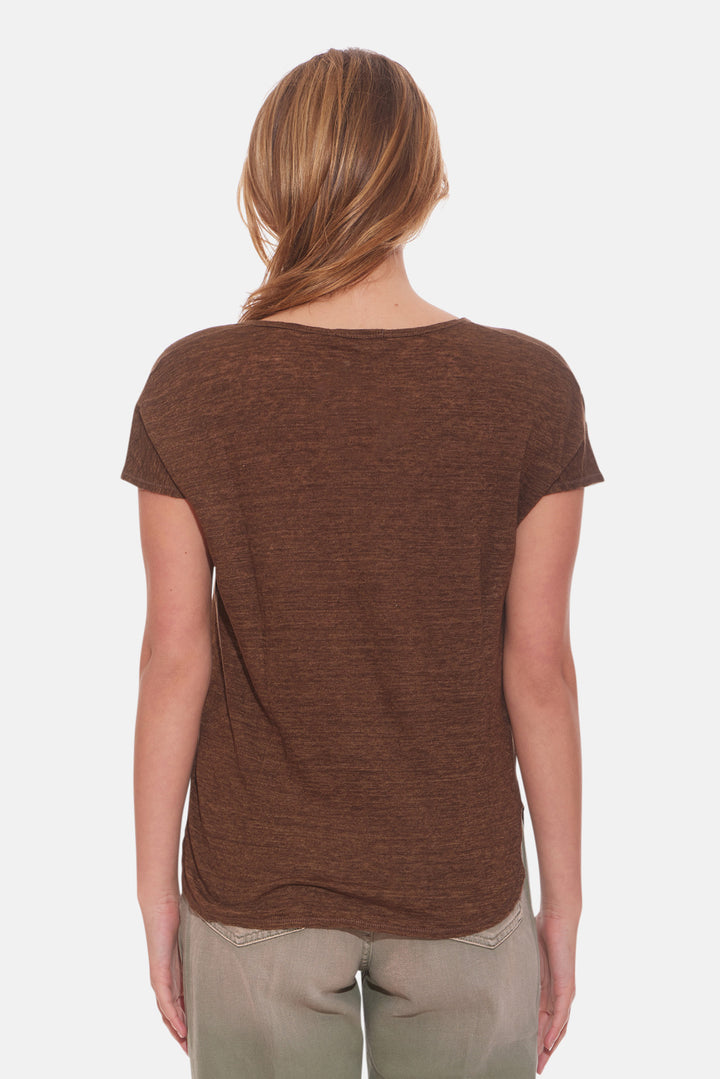 Linen Scoop Neck Tee brown