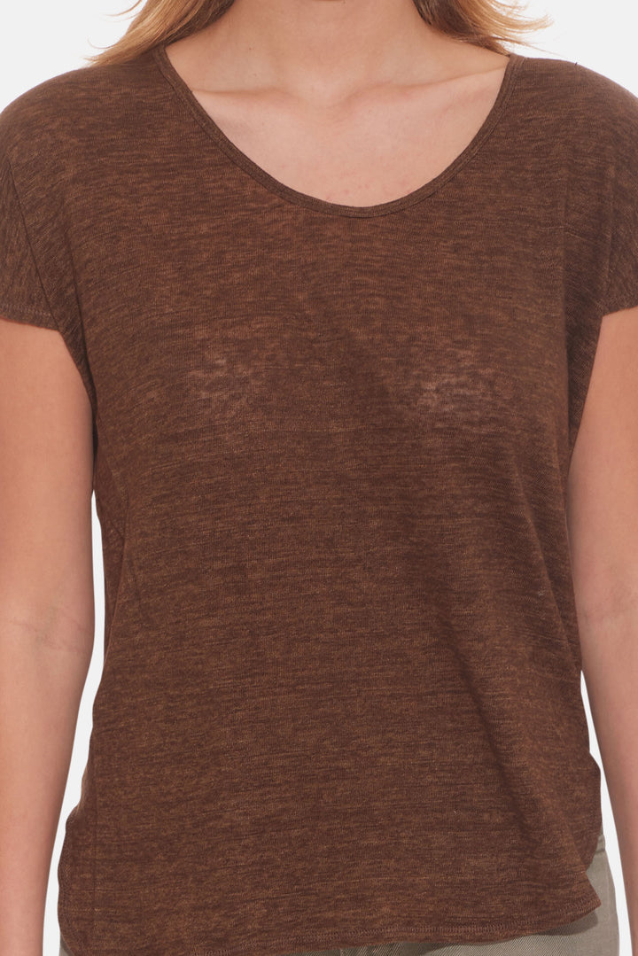 Linen Scoop Neck Tee brown