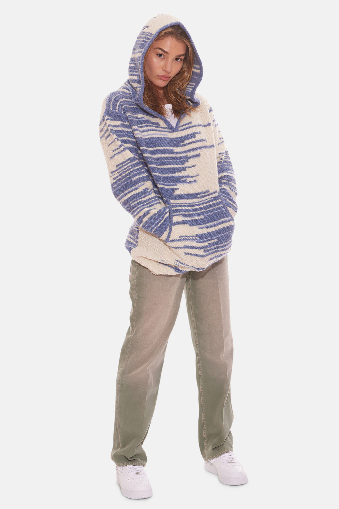 Women's Baja Slit Neck Hoodie White/Blue