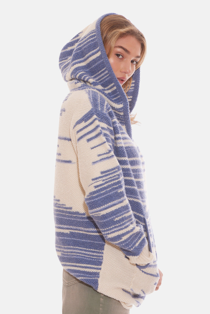 Women's Baja Slit Neck Hoodie White/Blue