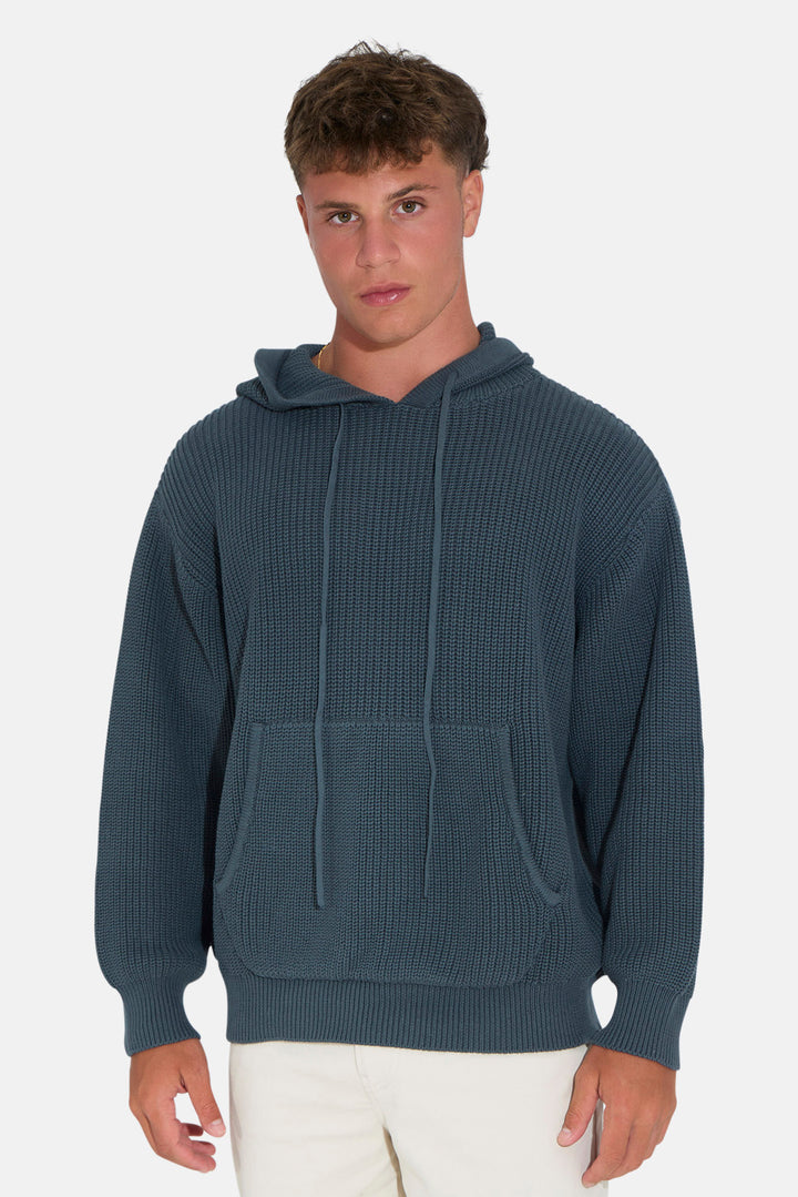Perry Ribbed Hoodie Dark Jade